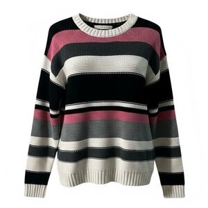 One Grey Day Crewneck Sweater Size Small Striped Merino Wool Chunky Knit